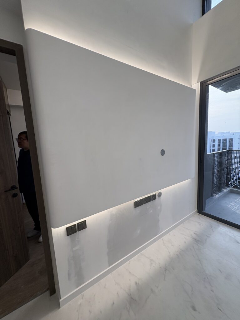 TV partition at Sceneca Residence with led lighting
